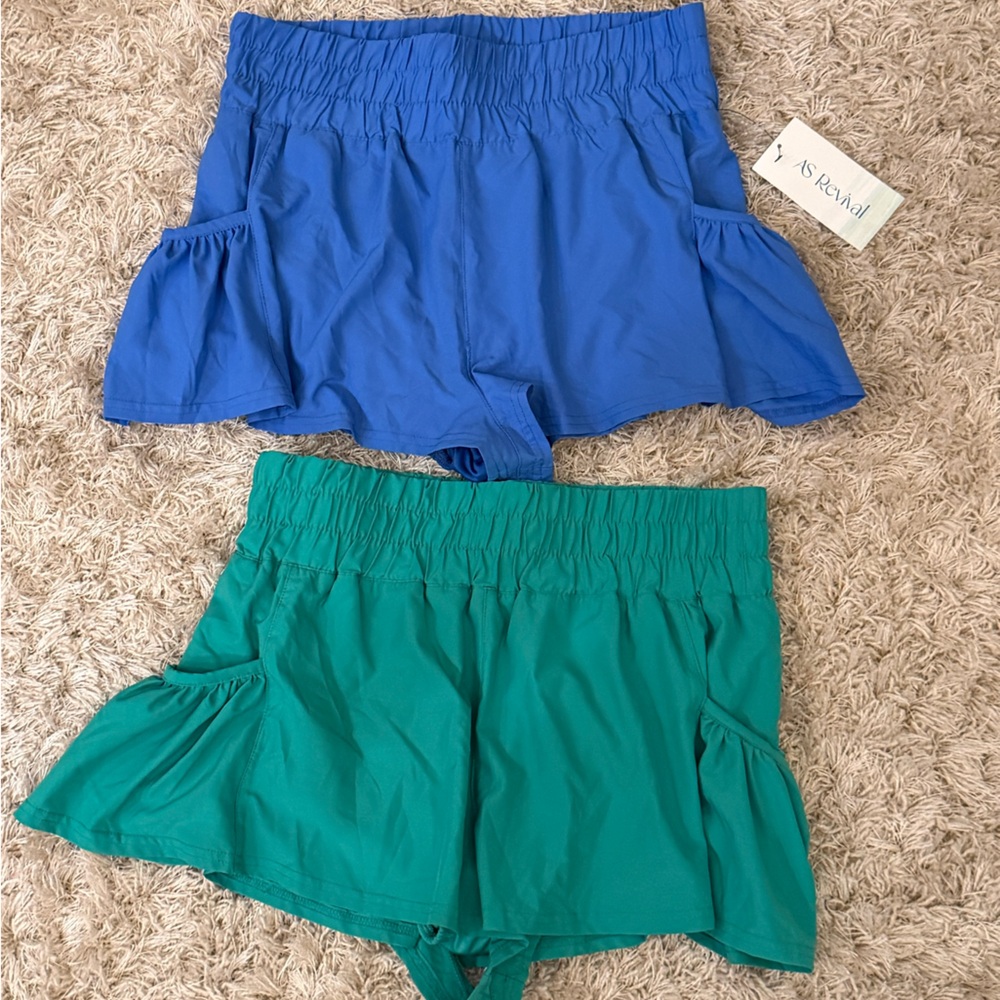 Women's Athletic Shorts - Blue and Green